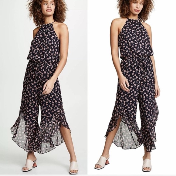 Joie Black and Pink Floral Jumpsuit L - Picture 2 of 8